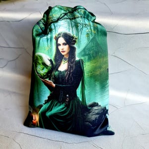 Tarot card bag Green Witch, tarot pouch satin, drawstring pouch, altar tools, Oracle Deck Bag, Pouch Bag for Tarot Card, tarot gifts