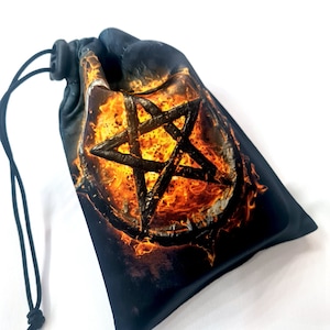 Tarot card bag Fire pentacle, tarot pouch satin, drawstring pouch, witchy bag, altar tools, Oracle Deck Bag, Pouch Bag for Tarot Card