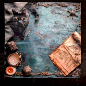Nappe d'autel chat noir pour cartes de tarot, nappe en satin épais de 26 pouces, nappe de lecture de tarot, outils de divination, tapis de tarot, oracles et runes