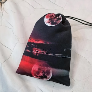 Tarot card bag Red Moon, tarot pouch satin, drawstring pouch, witchy bag, altar tools, Oracle Deck Bag, Pouch Bag for Tarot Card tarot gift