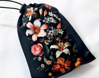 Tarot card bag Flowers, tarot pouch satin, drawstring pouch, witchy bag, altar tools, Oracle Deck Bag, Pouch Bag for Tarot Card, tarot gifts
