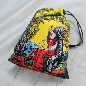 Tarot card bag Queen of Pentacles, tarot pouch satin, drawstring pouch, altar tools, Oracle Deck Bag, Pouch Bag for Tarot Card, tarot gifts