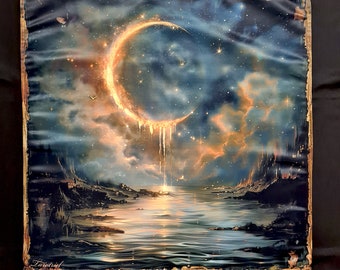 Altar cloth Weeping Moon for Tarot cards, 26 inches heavy satin Tablecloth, Tarot Reading Cloth, divination tools, mat for Tarot and Runes