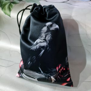 Tarot card bag Crow, tarot pouch satin, drawstring pouch, witchy bag, altar tools, Oracle Deck Bag, Pouch Bag for Tarot Card tarot gift