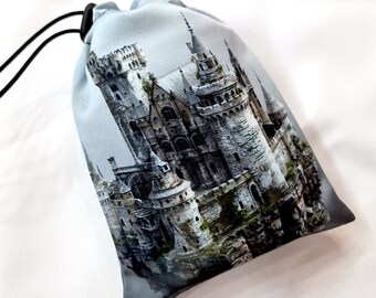 Tarot card bag Castle, tarot pouch satin, drawstring pouch, witchy bag, altar tools, Oracle Deck Bag, Pouch Bag for Tarot Card, tarot gifts