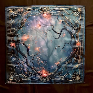 Altar cloth Enchanted Forest for Tarot cards, 26 inches heavy satin Tablecloth, Tarot Reading Cloth, divination tools, mat Tarot and Runes