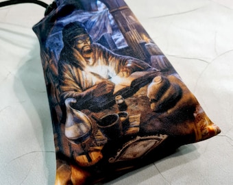 Tarot card bag Black Grimoire, tarot pouch satin, drawstring pouch, altar tools, Oracle Deck Bag, Pouch Bag for Tarot Card, tarot gifts