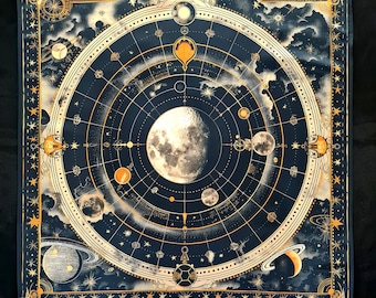 Altar cloth Planetary Alignment for Tarot cards, 26 inches heavy satin Tablecloth, Tarot Reading Cloth, divination tools,mat Tarot and Runes