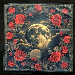 Altar cloth Moon and Roses for Tarot cards, 26 inches heavy satin Tablecloth, Tarot Reading Cloth, divination tools, mat for Tarot and Runes