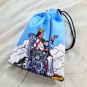 Tarot card bag Queen of Swords, tarot pouch satin, drawstring pouch, altar tools, Oracle Deck Bag, Pouch Bag for Tarot Card, tarot gifts