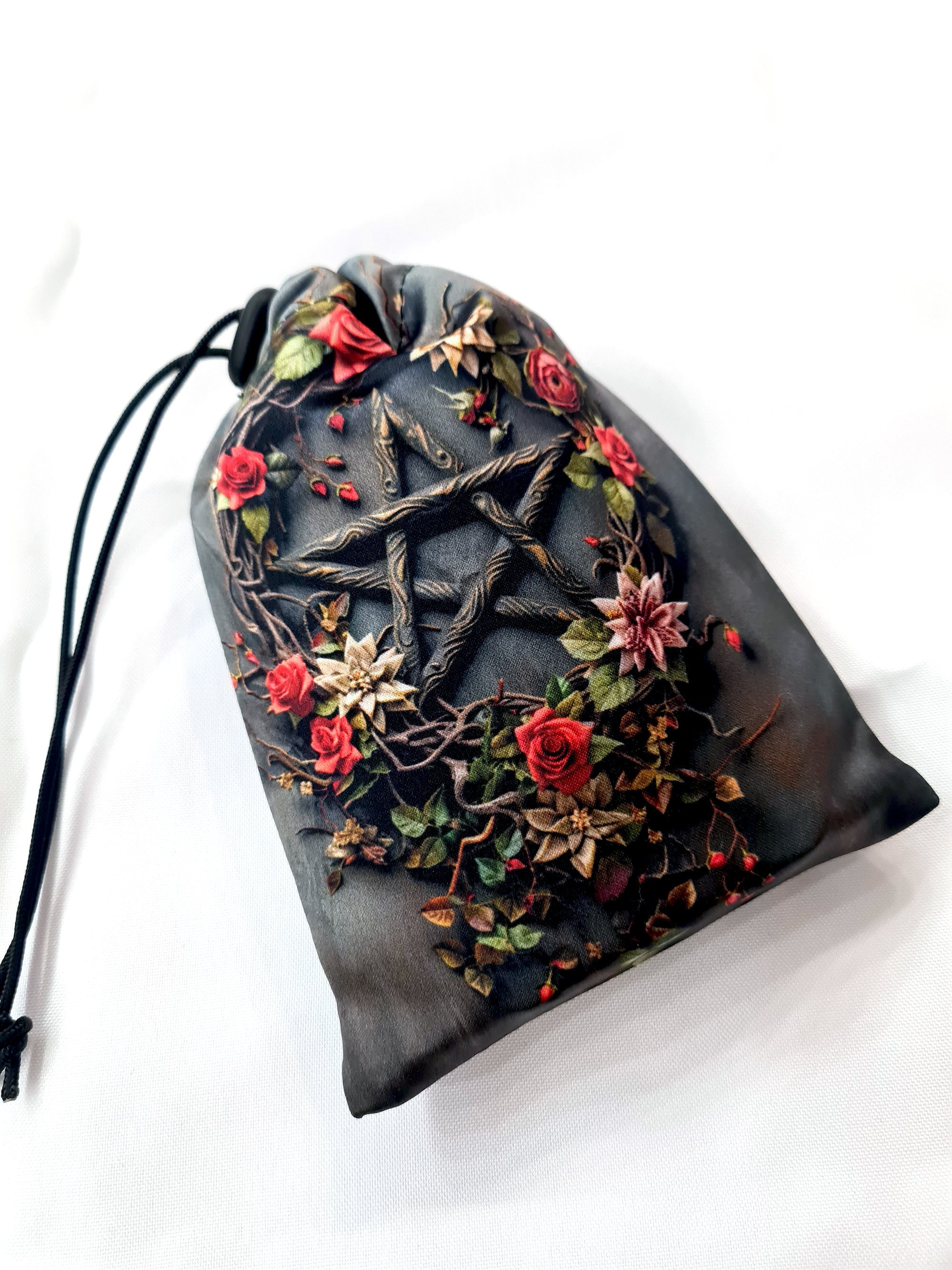 Tarot Card Bag Pentacle and Flowers, Tarot Pouch Satin, Drawstring ...