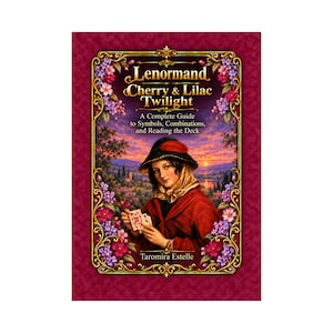 May include: A book titled Lenormand Cherry & Lilac Twilight: A Complete Guide to Symbols, Combinations, and Reading the Deck by Taromira Estelle. The cover features an illustration of a person in a hat holding cards against a sunset landscape.