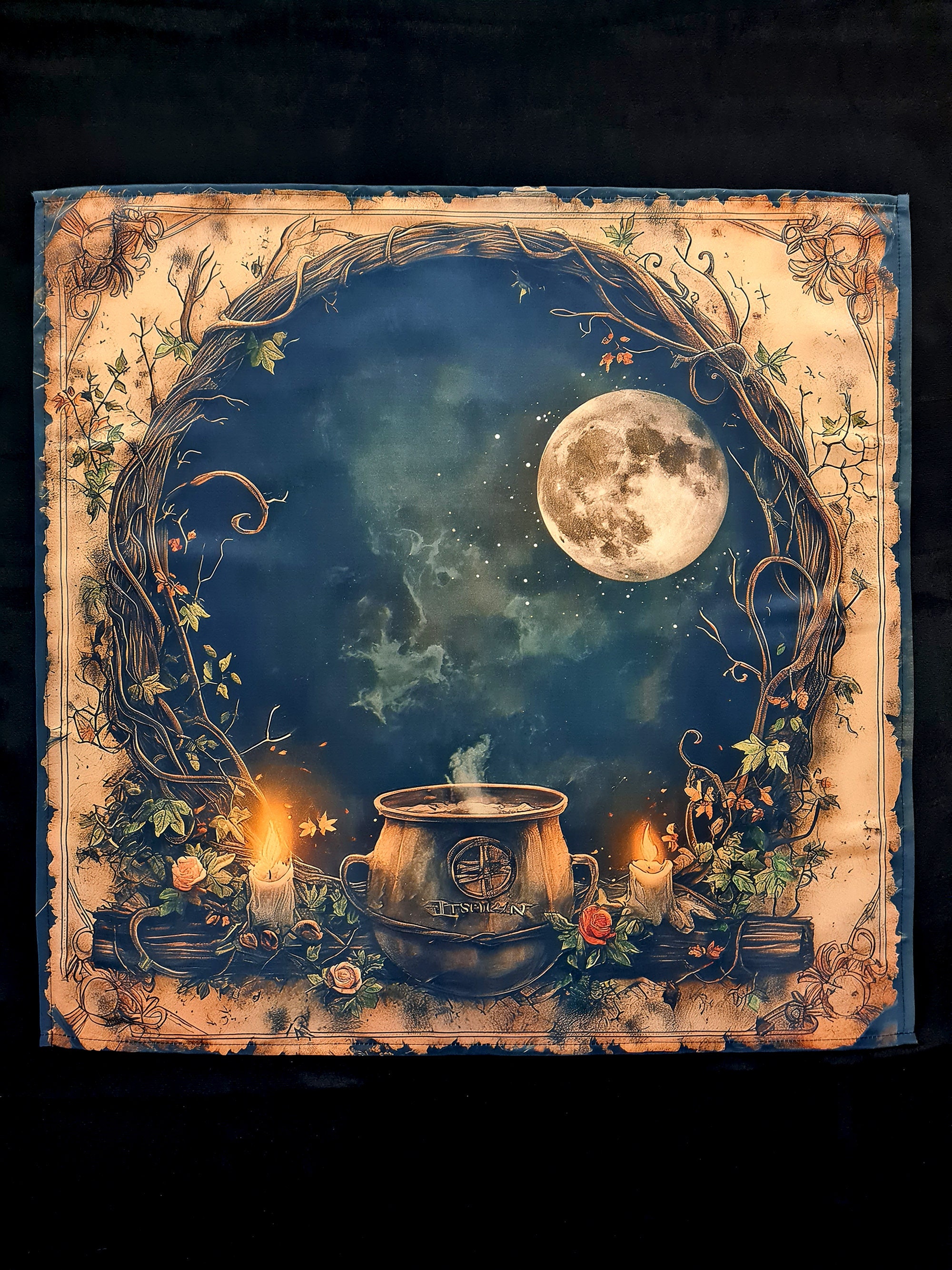 Altar cloth Witch's Cauldron for Tarot cards, 26 inches heavy satin Tablecloth, Tarot Reading Cloth, divination tools, mat Tarot and Runes