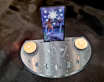 Elegant Silver Tarot Card Stand: Perfect Holder for Your Daily Tarot Cards, Moon Phase Display, and Altar Decor - Tray Tarot Candlestick