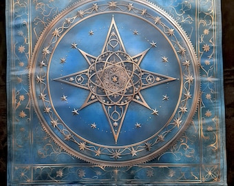 Altar cloth Golden Star for Tarot cards, 26 inches heavy satin Tablecloth, Tarot Reading Cloth, divination tools, mat for Tarot and Runes