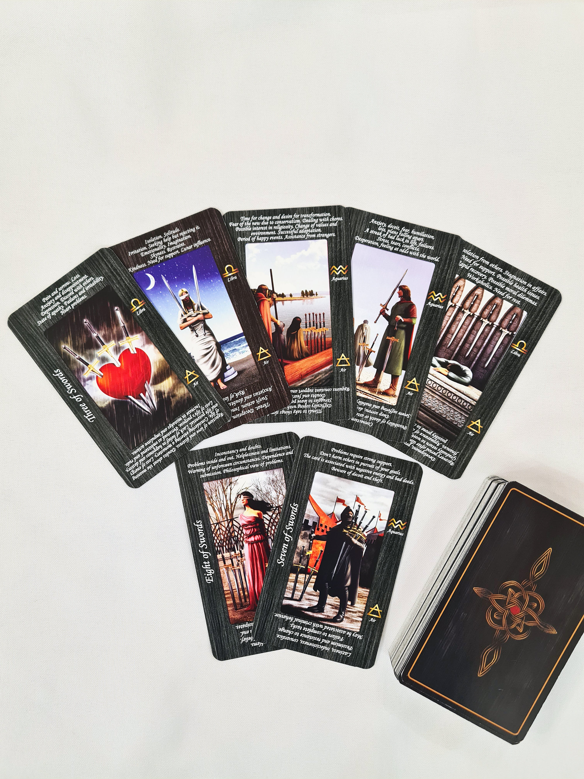 Anfänger-Tarot-Deck zum Erlernen von Tarot, Bedeutung der Tarotkarten, Tarot-Schlüsselwörter und Sternzeichen, Tarot-Spickzettel, schwarze Tarotkarten