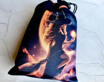 Tarot card bag Moon Witch, tarot pouch satin, drawstring pouch, altar tools, Oracle Deck Bag, Pouch Bag for Tarot Card, tarot gifts