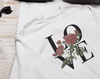 Vintage Love Hoodie Gift Mom Love Sweatshirt for Sister Vintage Shirt Design Flower Hoodie Birthday Gift Floral Rose Sweatshirt for Her