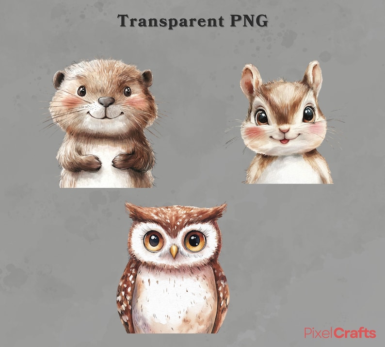 Boho Woodland Animals Clipart Bundle, Watercolor Baby Animal Portraits ...