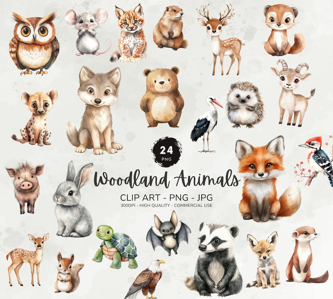 Watercolor Woodland Animals Clipart, Cute Baby Animals Pngs, Nursery ...