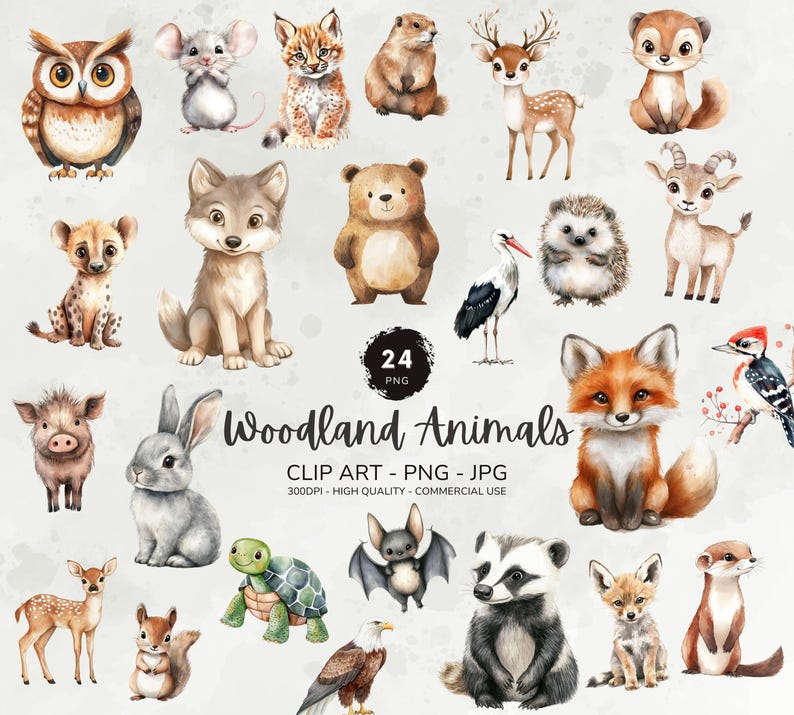 Watercolor Woodland Animals Clipart, Cute Baby Animals Pngs, Nursery ...