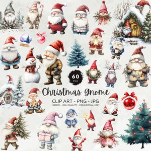 Christmas Gnome Clipart Bundle, Cute Gnome Png Graphics, Christmas Graphics, Watercolor Gnomes Clipart, Winter Gnome, Fantasy Clipart Set