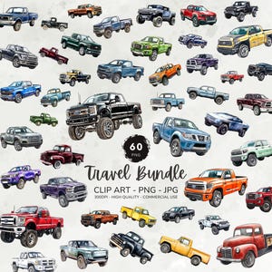 Pickup Truck Clipart Bundle, Vintage Truck Png, Vehicle Graphics, Watercolor Trucks Illustrations, Instant Digital Download, Commercial Use