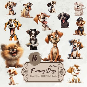 Funny Dog Clipart Bundle, Quirky Dog Watercolor Clipart, Cute Pets, Cartoon Animals Png, Angry Dog, Puppy Dog Stickers Digital Download