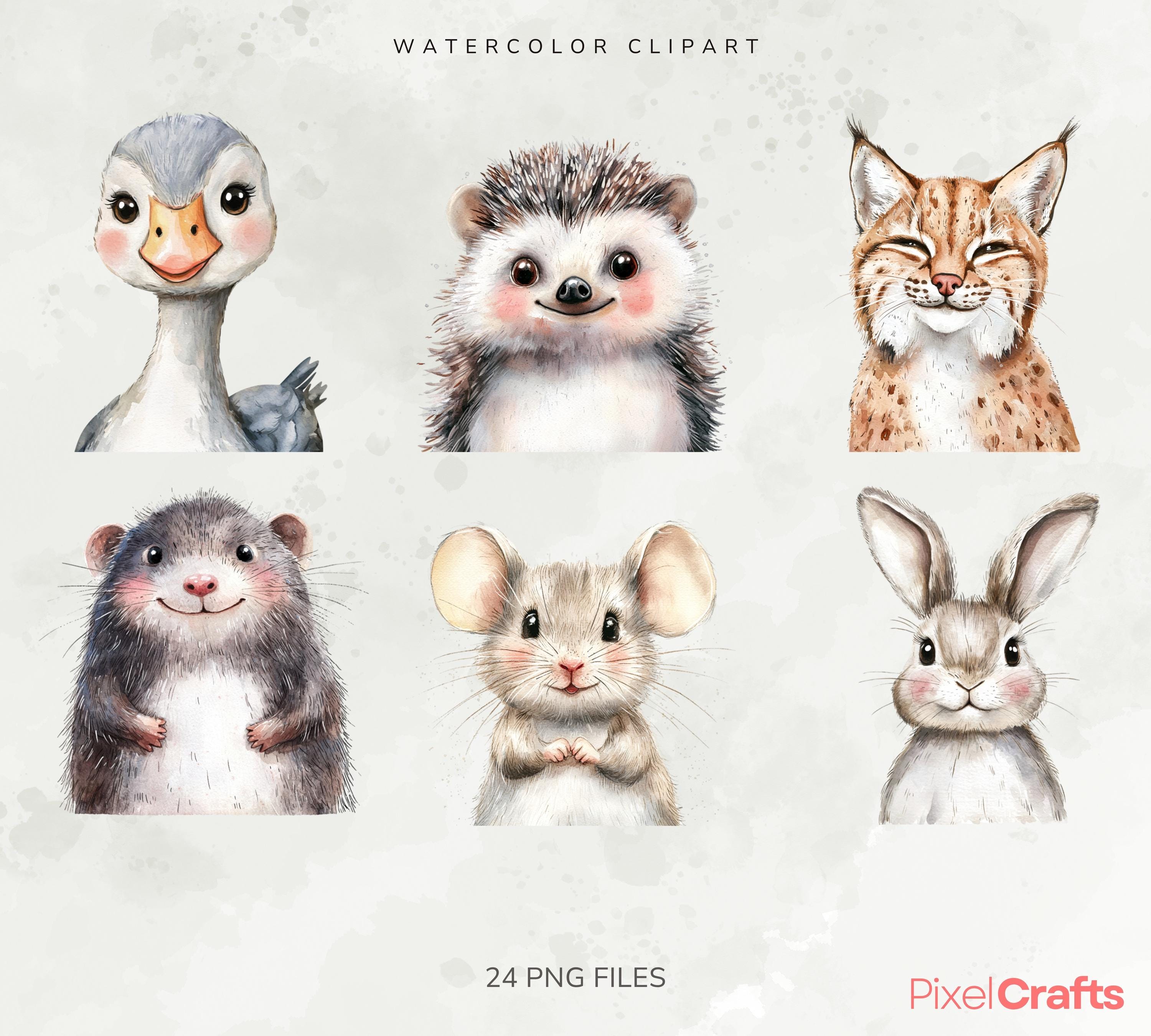 Boho Woodland Animals Clipart Bundle, Watercolor Baby Animal Portraits ...