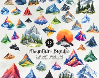 Mountain Clipart Bundle, Mountains Png, Watercolor Mountain Landscape, Mountain Graphics, Abstract Mountain Bundle Png, Digital Download