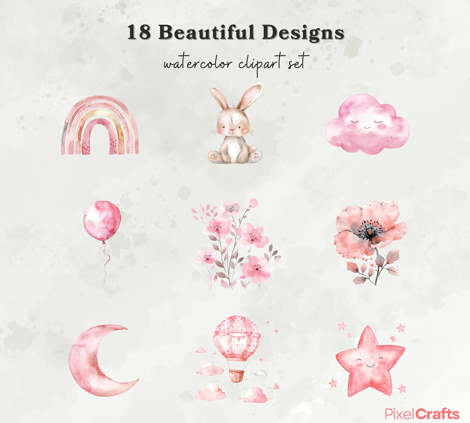 Watercolor Pink Baby Girl Clipart, Nursery Baby Decor Clipart Bundle ...