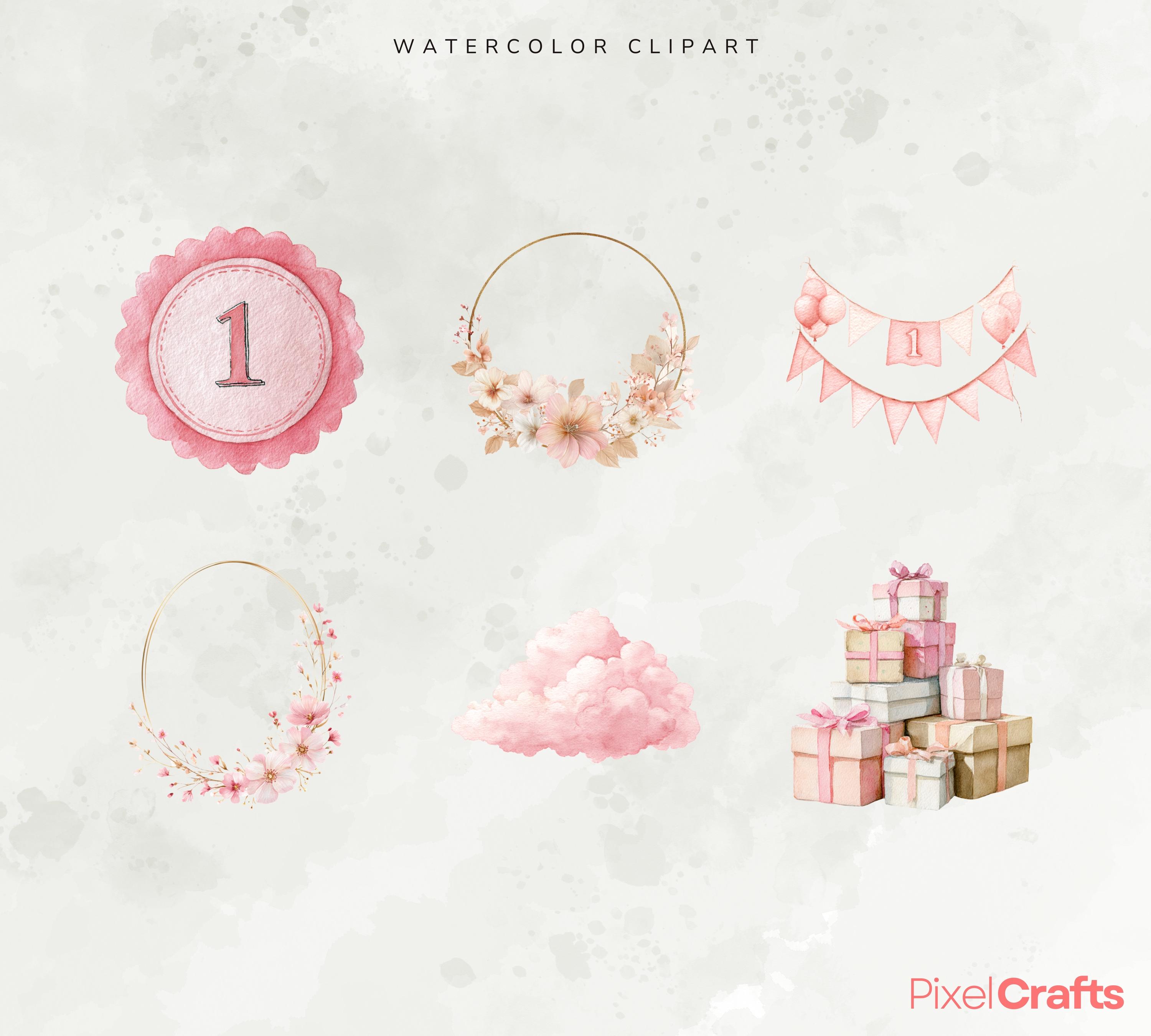 First Birthday Teddy Bear Clipart Set, Watercolor Bear Cake Png, 1st ...