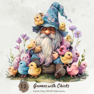 Watercolor Gnome Clipart, Easter Gnome Clipart Bundle, Spring Gnome Png Graphics, Easter Clipart, Gnome Sublimation, Fantasy Clipart Set