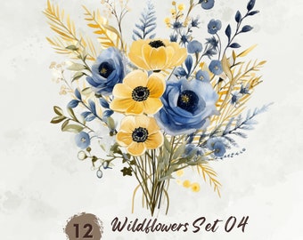 Watercolor Wildflowers Clipart, Various Flowers Clipart, Bright Flowers Png, Spring Floral Png, Botanical Clipart, Digital Stickers Download