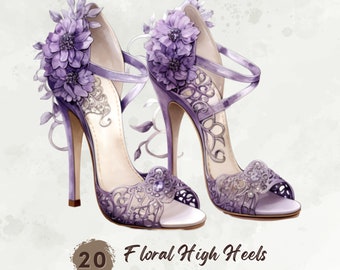 Watercolor High Heels Clipart, Floral Prom Shoes Clipart, Luxury Clipart, Apparel Png, Printable Shoes, Floral Png Sticker, Digital Download