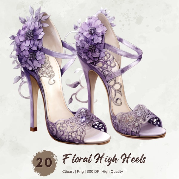 Watercolor High Heels Clipart, Floral Prom Shoes Clipart, Luxury Clipart, Apparel Png, Printable Shoes, Floral Png Sticker, Digital Download