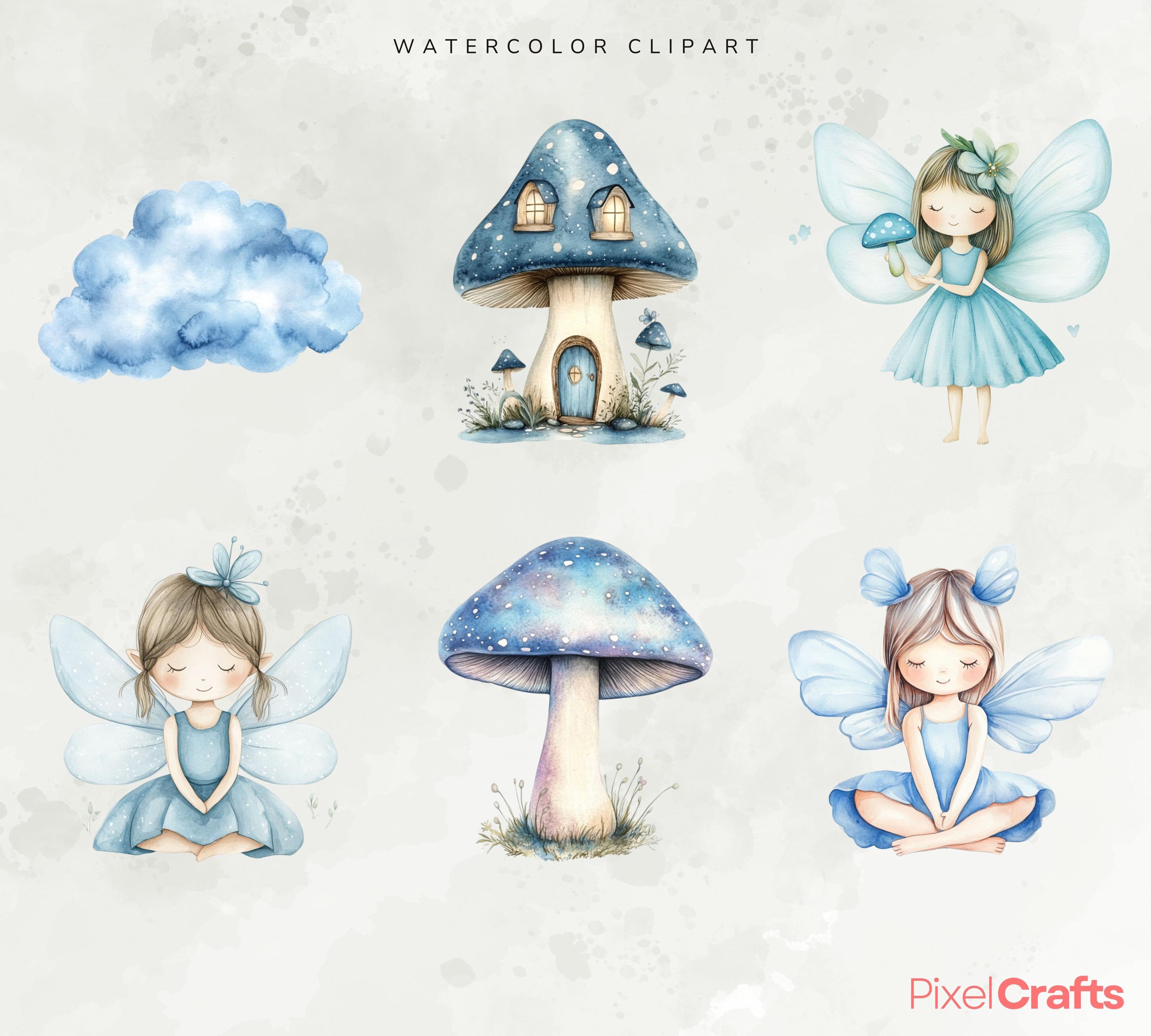 Watercolor Magical Fairies Clipart, Blue Fairy Nursery Graphics, Cute ...