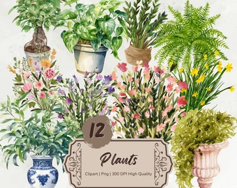Watercolor Plants Clipart, Potted Plants Png, House Plants Clipart, Greenery Digital Stickers, Card Making, Plant Decor Png,Digital Download