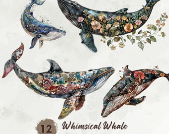 Imágenes prediseñadas de ballenas caprichosas, ballenas de dibujos animados png, ilustración de ballenas, imágenes prediseñadas submarinas, imágenes prediseñadas de acuarela png, diarios basura, descarga digital