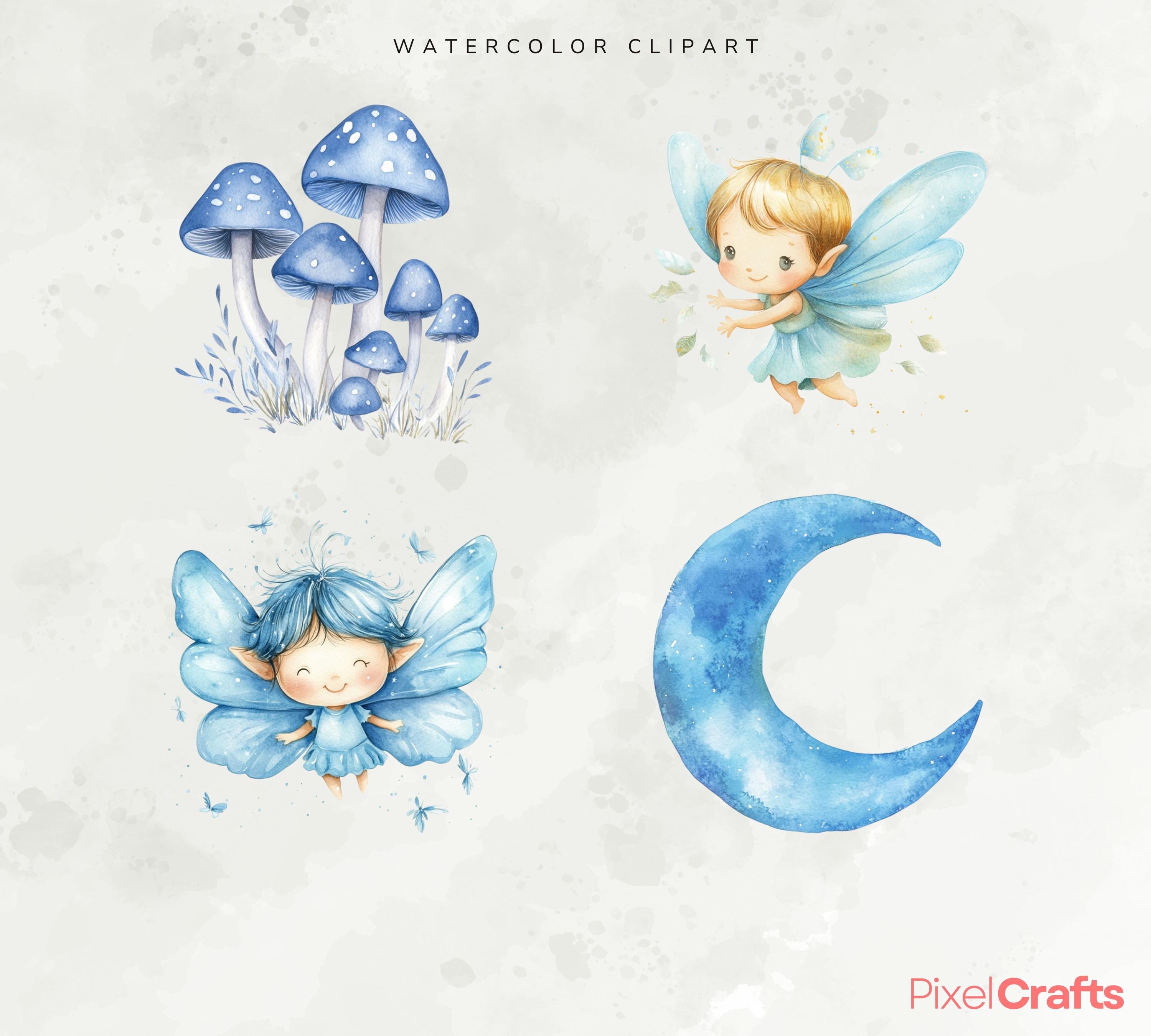 Watercolor Magical Fairies Clipart, Blue Fairy Nursery Graphics, Cute ...