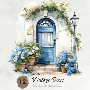 Aquarelle vintage portes des cliparts, Floral portes Png, Clipart de portes anciennes, portes de jardin, Clipart aquarelle imprimable, rustique, téléchargement numérique