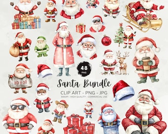 Santa Clipart Bundle, Christmas Clipart, Watercolor Santa Claus Graphics, Christmas Clipart, Winter Graphics, Santa Png, Digital Download