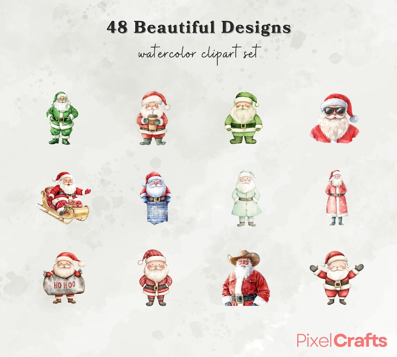 Santa Variations Santa Clipart Bundle, Christmas Clipart, Watercolor Santa Claus ...