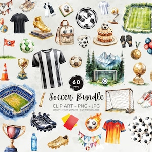 Fußball Clipart Bundle, Aquarell Fußball Clipart, Fußball Ball Clipart, Fußball Grafiken, Sport Clipart, kommerzielle Nutzung, digitaler Download