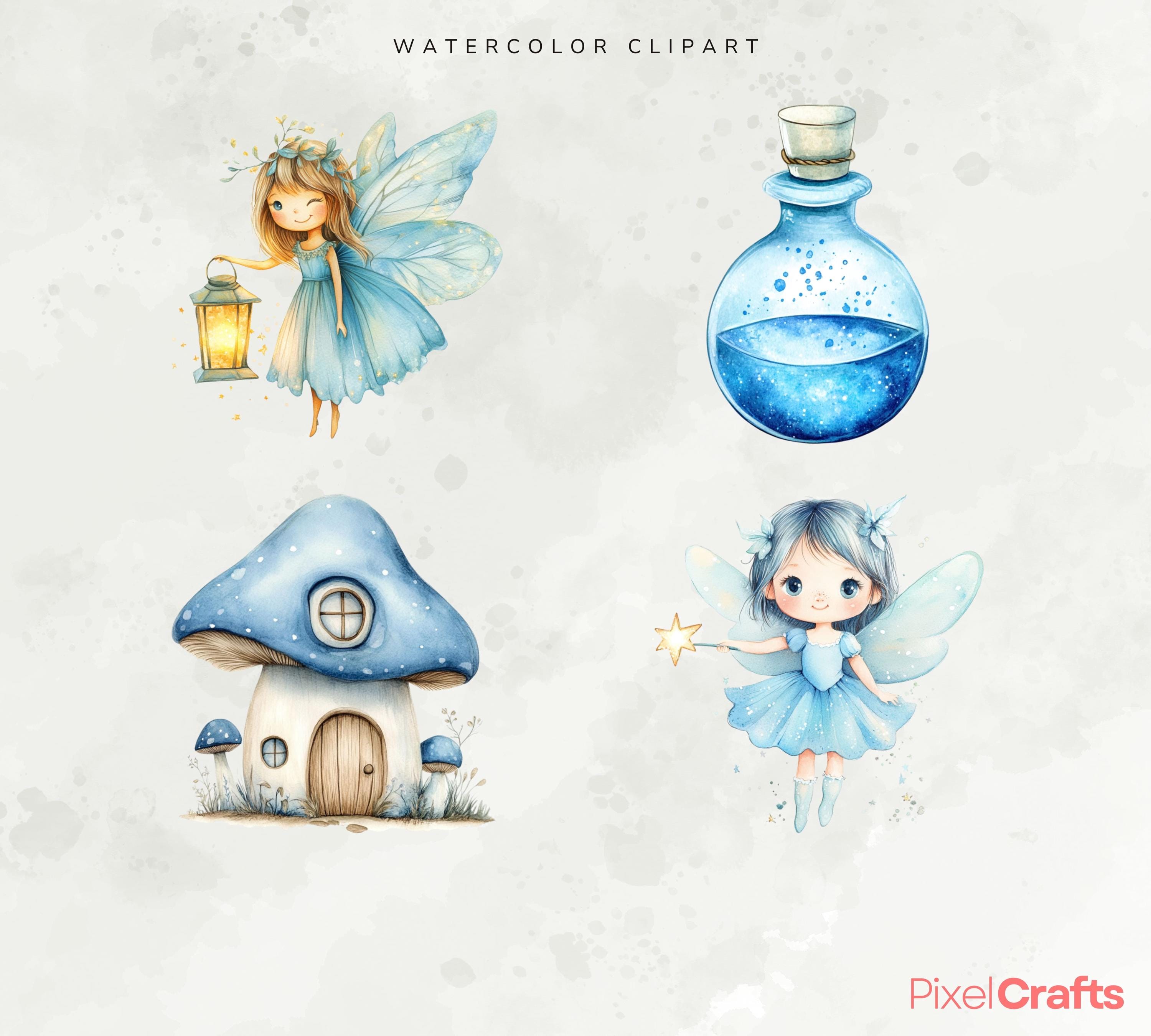 Watercolor Magical Fairies Clipart, Blue Fairy Nursery Graphics, Cute ...