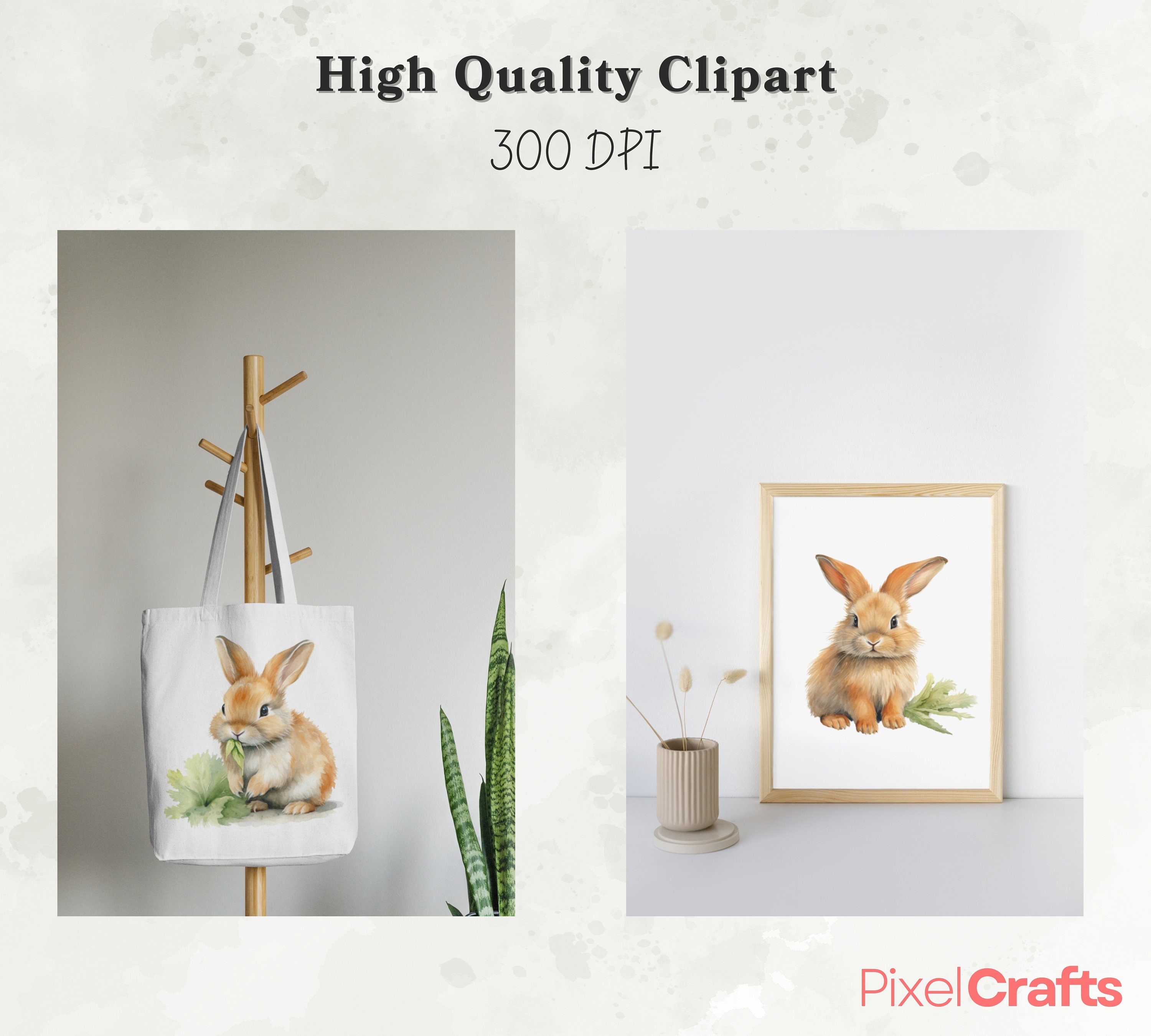 Watercolor Bunny Clipart, Fluffy Bunny Clipart, Cute Rabbit Clipart ...