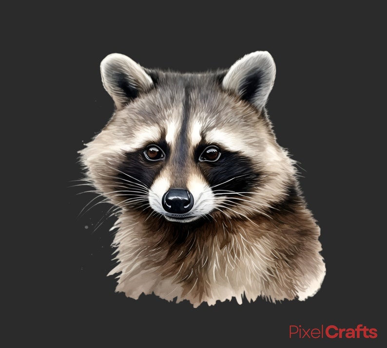Puede incluir: Un retrato de cerca de un mapache con pelaje negro y gris, una nariz negra y ojos oscuros. El mapache est&aacute; mirando directamente al espectador.