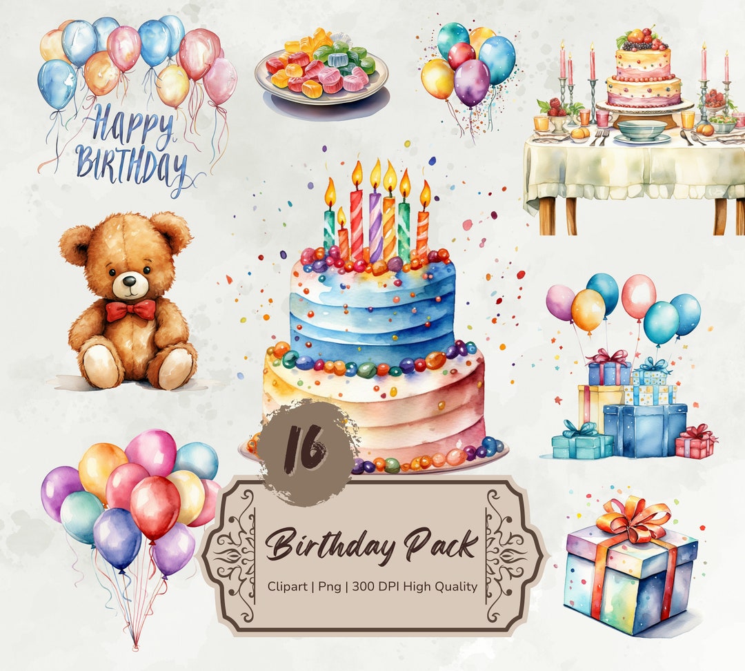 Watercolor Birthday Clipart, Birthday Cake Clipart, Happy Birthday ...