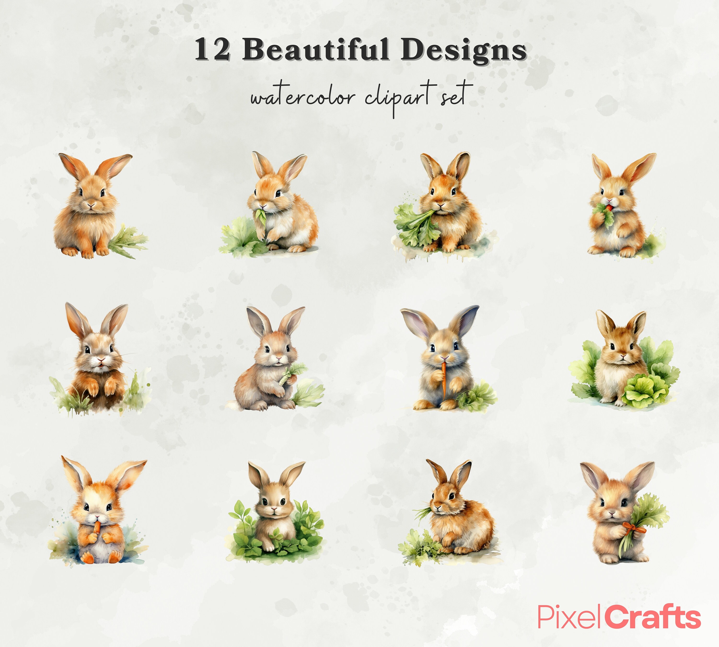 Watercolor Bunny Clipart, Fluffy Bunny Clipart, Cute Rabbit Clipart ...