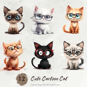 Cute Cat Clipart, Funny Cat Png, Cute Kitten Clipart, Kitten Bundle, Pet Animals Clipart, Cat Love, Cartoon Cats, Card Making, Mixed Media